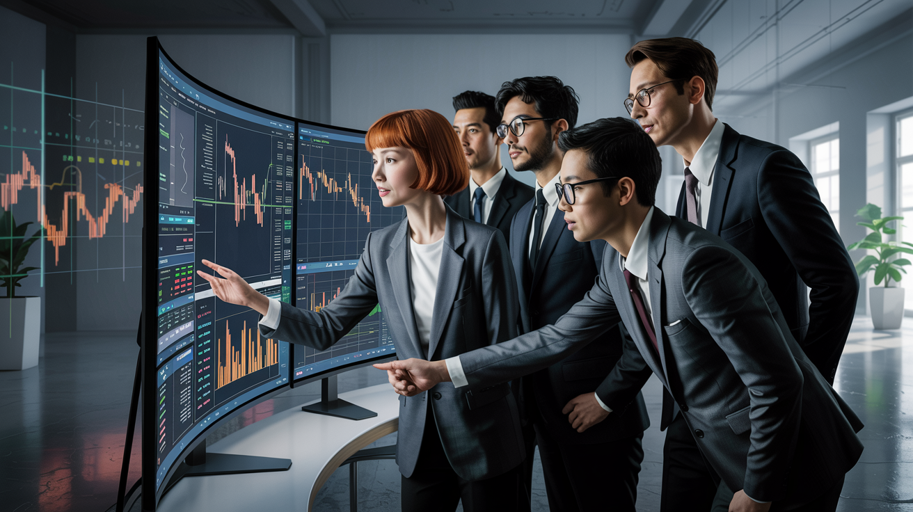 Persone che seguono una lezione online di educazione finanziaria sui mercati